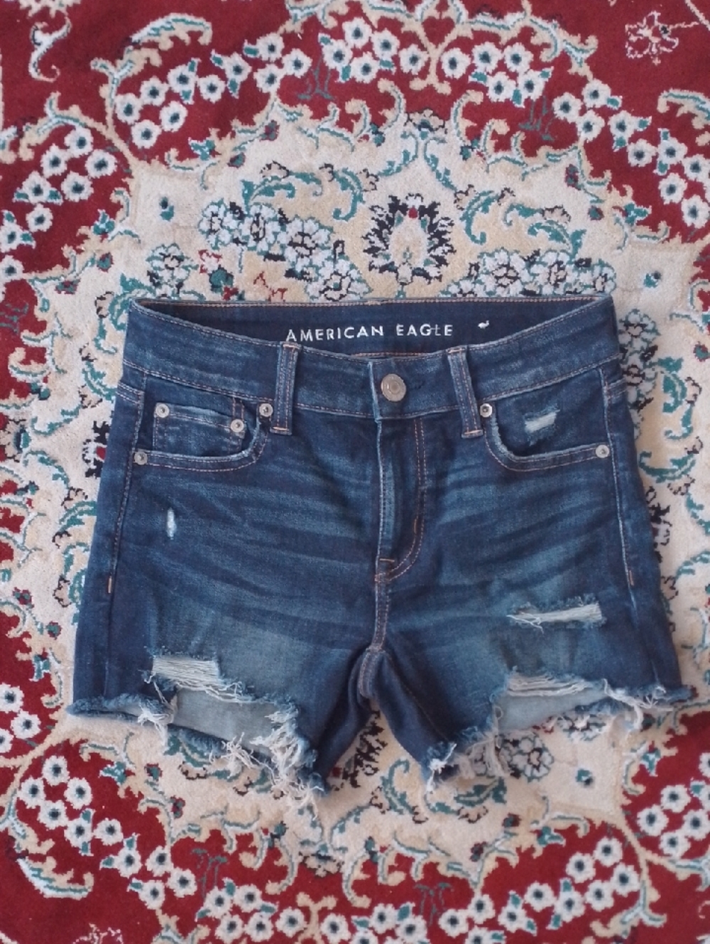 American Eagle Next Level Stretch Destressed Short Shorts High Waisted Denim